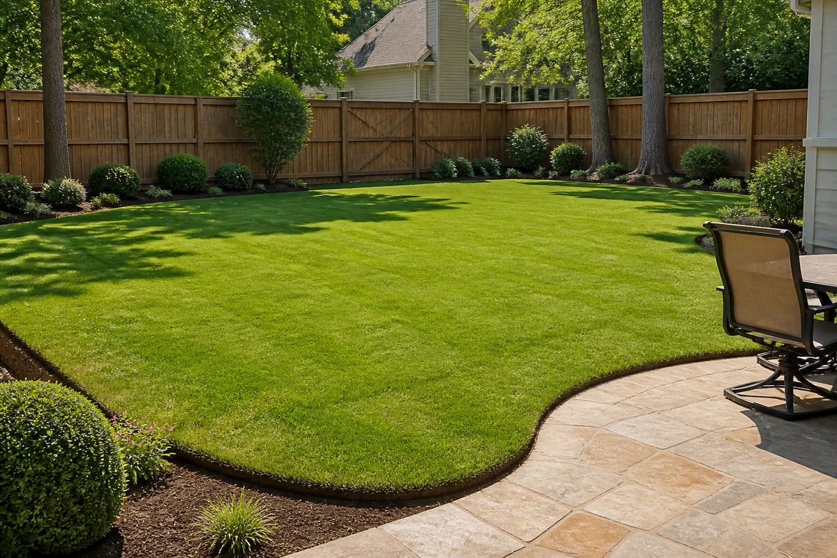 Thick green backyard lawn after treatment