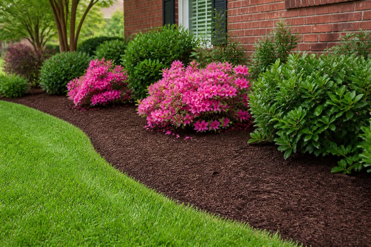 Clean lawn edge along landscaped beds